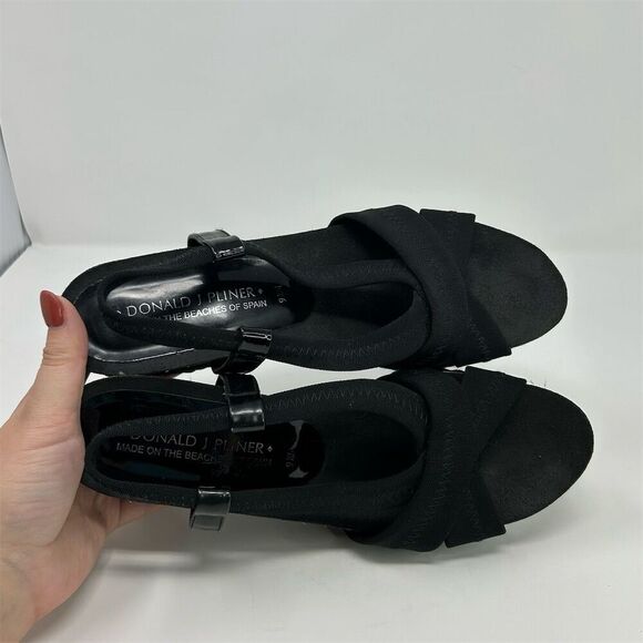 Donald J Pliner Women's Black Slingback Wedge Sandals Size 9.5 Casual Summer - Picture 11 of 13